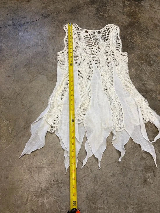 Vintage White Crochet Lace Fairycore Tunic Cover Up Boho Festival S/M - Picture 6 of 6